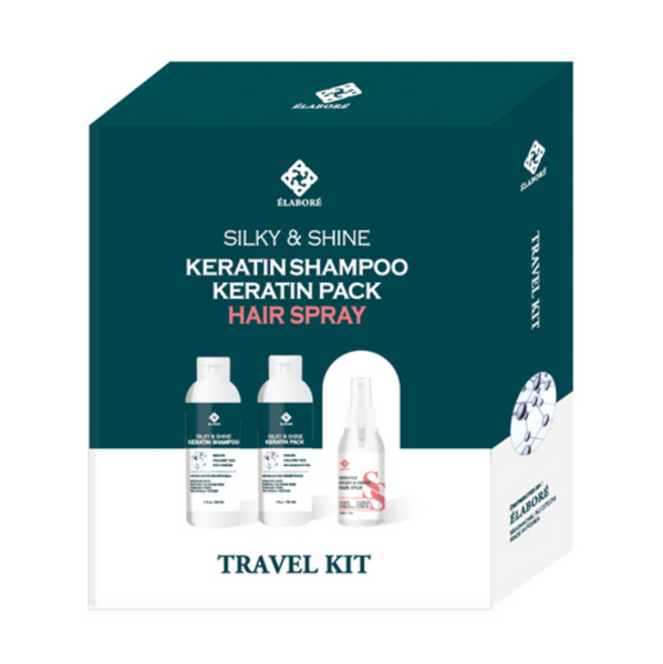 Elabore Silky & Shine Keratin Travel Kit - Shampoo 3oz, Pack 3oz, Spray 2oz